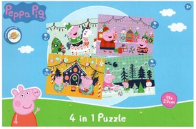 Puzzle pentru copii 4 in 1 PEPPA PIG si Spritul Craciunului, 19x29 cm