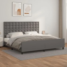 Cadru de pat cu tablie, gri, 200x200 cm, piele ecologica Gri, 200 x 200 cm, Nasturi de tapiterie