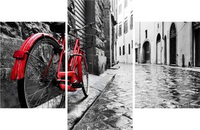 Tablou - Bicicleta roșie pe o stradă pavată (90x60 cm)