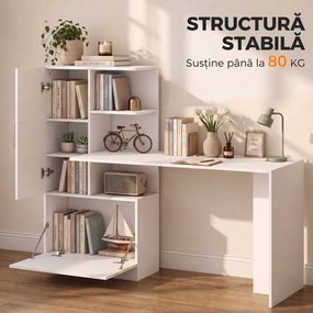 HOMCOM Birou pentru calculator cu bibliotecă și dulap, 150 cm, alb | Aosom Romania