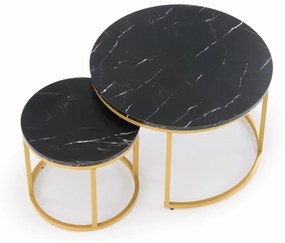 Set 2 mese de cafea Paola marmura neagra/auriu