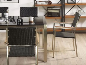 Set de masă pentru grădină Grosso (negru) (blat din sticlă 180x90 cm) (scaune din ratan) (sticlă). 1011749