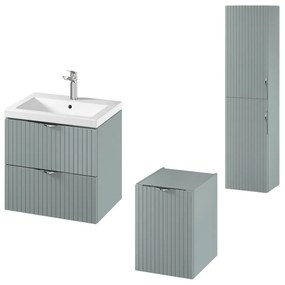 Set dulap baie suspendat 2 sertare si lavoar inclus 60 cm, dulap baie suspendat si dulap baie tip coloana, culoare fiord mat, MDF, Cersanit Tirso
