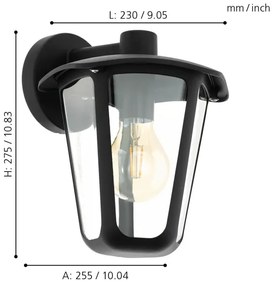 Eglo 98121 - Aplică perete exterior MONREALE 1xE27/60W/230V IP44 negru