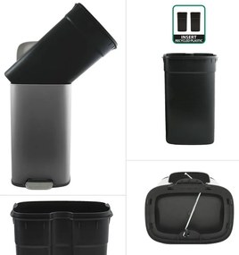 Coș de gunoi gri închis cu pedală din oțel 50 l Akira – Spirella