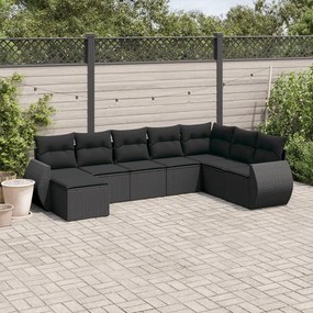 3254092 vidaXL Set mobilier de grădină cu perne, 8 piese, negru, poliratan