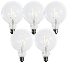 Set de 5 becuri LED E27 cu filament spiralat, dimabile în 3 trepte, G125 4W 450 lm 2700K