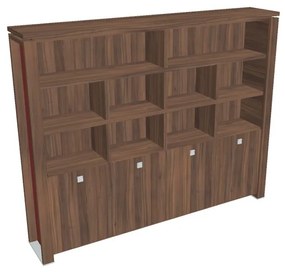 Dulap înalt Verno+ S 260 x 46 x 210 cm, cu rafturi, nuc / roșu