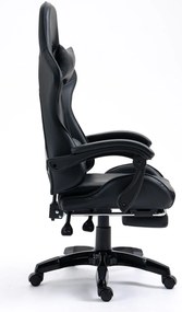 RESIGILAT- Scaun gaming cu masaj în perna lombară, suport picioare, piele PU, Negru