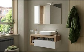 Set dulap baza suspendat si lavoar LC Mobili Italia Hamburg 110 cm finisaj alb/maro lemn