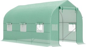 Seră Outsunny de Grădină de Tip Tunel 4x2x2 m cu Uși Rulabile și 6 Ferestre, Seră pentru Grădină cu Acoperiș înclinat, Structură din Metal și Acoperiș PE, pentru Grădinărit legume flori fructe, Verde | Aosom Romania