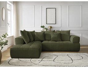 Colțar verde cu tapițerie din chenille (cu colț pe partea stângă/în formă de ”L”) Whesley – Bobochic Paris