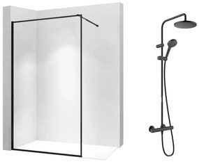 Pachet paravan dus Walk-In Rea Bler-1 negru 80x195 cm si coloana de dus Hansgrohe Vernis Blend negru