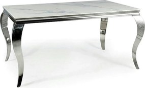 Masa PRINCE, alb cu efect de marmura/crom, ceramica/metal, 180x90x75 c