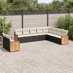 3260194 vidaXL Set canapele de grădină cu perne, 10 piese, negru, poliratan