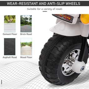Motocicleta Electrica pentru copii HOMCOM 18-36 luni, baterie de 6V, PP Otel, Alba | AOSOM RO