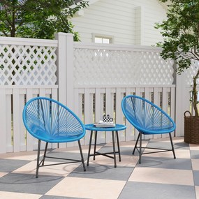 Outsunny Salon de grădină de exterior din rășină plasă pentru 2 persoane, blat de sticlă temperată, pentru balcon terasă patio, albastru | Aosom Romania