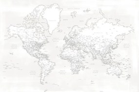 Harta Almost white detailed world map, Blursbyai