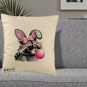 Perna Decorativa Raton cu Urechi de Iepure si Guma de Mestecat, 40x40 cm, Bej, Husa Detasabila, Perna Inclusa, BEKZ®