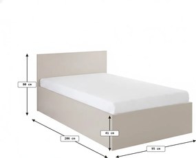 Pat SOFIA 90 x 200 cm, casmir bej Saltele: Cu saltele Coco Maxi 20 cm, Somiera pat: Cu lamele drepte