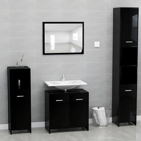 Set mobilier de baie, negru extralucios, PAL negru foarte lucios, 1