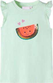 vidaXL Tricou pentru copii cu mâneci cu volane, verde deschis, 128