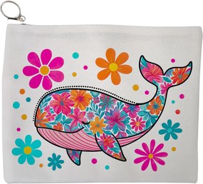 Portfard Cosmetice tip Plic, model Floral Whale, 23x18 cm, Alb, BEKZ®