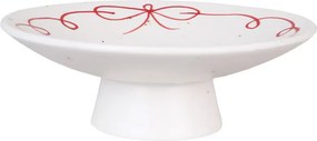 Platou pe picior decorativ vintage din ceramică, alb cu detalii albastre „Viola Bow”