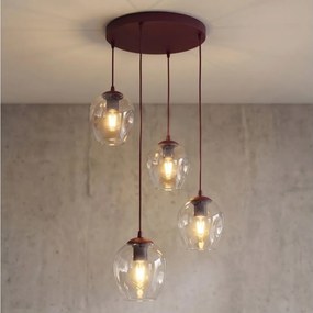 Lustră suspendată pe cablu ISTAR 4xE27/15W/230V Ø 40 cm roșie/transparentă
