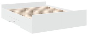 3280293 vidaXL Cadru pat cu sertare alb extralucios 140x200 cm, lemn prelucrat