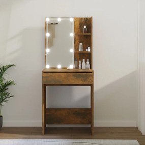 vidaXL Masă de toaletă cu LED, stejar fumuriu, 60x40x140 cm