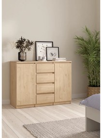 Comodă în culoare naturală cu aspect de lemn de stejar 121x91x50 cm Naia – Tvilum