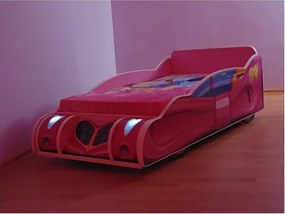 Pat masina Minnie Mouse Pink lumini  cu saltea cadou