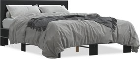 vidaXL Cadru de pat, negru, 135x190 cm, lemn prelucrat și metal