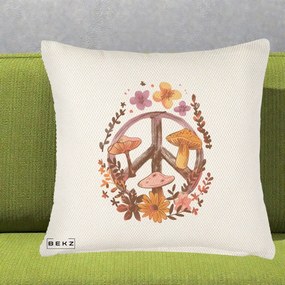 Perna Decorativa Peace Sign Ciuperci Floral, 40x40 cm, Crem Reliefat, Husa Detasabila, Perna Inclusa, BEKZ®