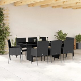 3213507 vidaXL Set mobilier de grădină cu perne, 9 piese, negru, poliratan