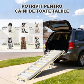 PawHut Rampă Pliabilă pentru Câini pentru Mașină și Paturi Înalte, cu 10 Trepte, Benzi și Covorașe Antiderapante, Albă | Aosom Romania