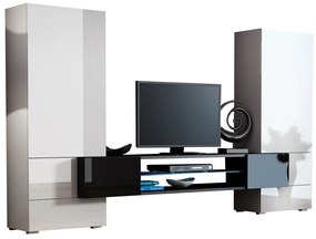 Mobilă pentru sufragerie Charlotte 102 Alb lucios, Negru lucios, Solid, Cu comodă tv, MDF, PAL laminat, 162x277x46cm, 120 kg