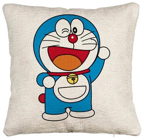 Perna Decorativa Canapea, Model copii Doraemon, 40x40 cm, Cu fermoar