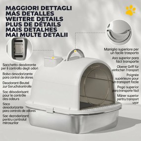 PawHut Litieră închisă pentru pisici, L, din oțel inoxidabil, cu mâner, lopățică și deodorant, anti-împrăștiere, gri | Aosom Romania