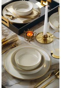 Set de masă, 18 piese, porțelan, bej/auriu