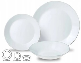 Set farfurii Kinghoff KH 1877, 18 piese, 6 persoane, Opal, Alb/Argintiu