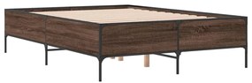 3279816 vidaXL Cadru de pat, stejar maro, 135x190 cm, lemn prelucrat și metal