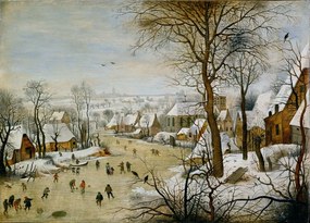 Reproducere Winter Landscape with Birdtrap, 1601, Pieter the Younger Brueghel