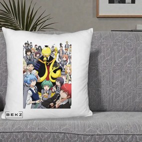 Perna Personalizata Assassination Classroom Grup Complet Anime, 40x40 cm, Alb Pufos, Husa Detasabila, Perna Inclusa, BEKZ®
