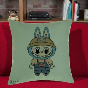 Perna Personalizata Labubu Toanart Blugi, 40x40 cm, Verde, Husa Detasabila, Perna Inclusa, BEKZ®