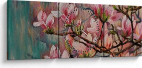 Tablou - Pictură în ulei, Sakura în floare (cu ceas) (90x30 cm)