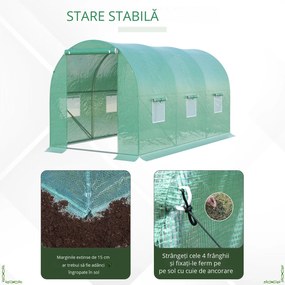 Outsunny Seră de Grădină Tunel 8 m² 4L x 2l x 1,9H m Oțel galvanizat renforțat diametru 2,4 cm + Polietilenă cu densitate ridicată ferestre ușă Verde | Aosom Romania