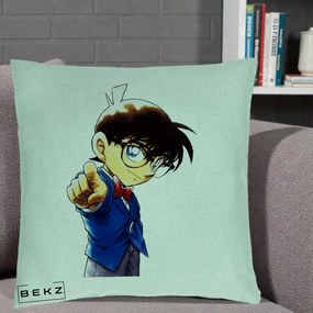 Perna Personalizata Detective Conan Conan Arata, 40x40 cm, Verde Menta, Husa Detasabila, Perna Inclusa, BEKZ®