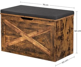 Banca De Incaltaminte Captusita, Cu Scaun Capitonat, Maro Rustic, 76 Cm